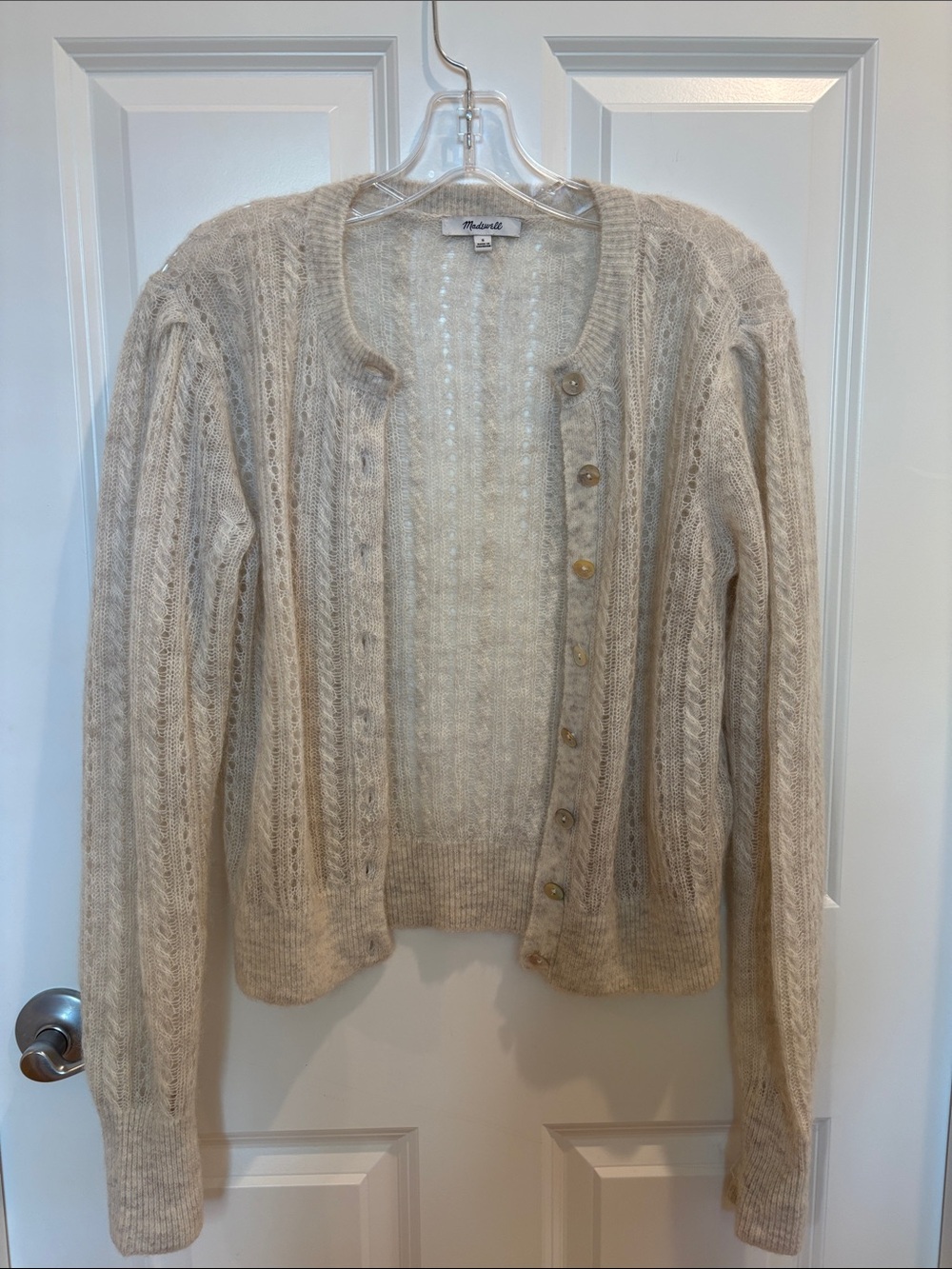 Madewell Cream Cable-Knit Button Cardigan